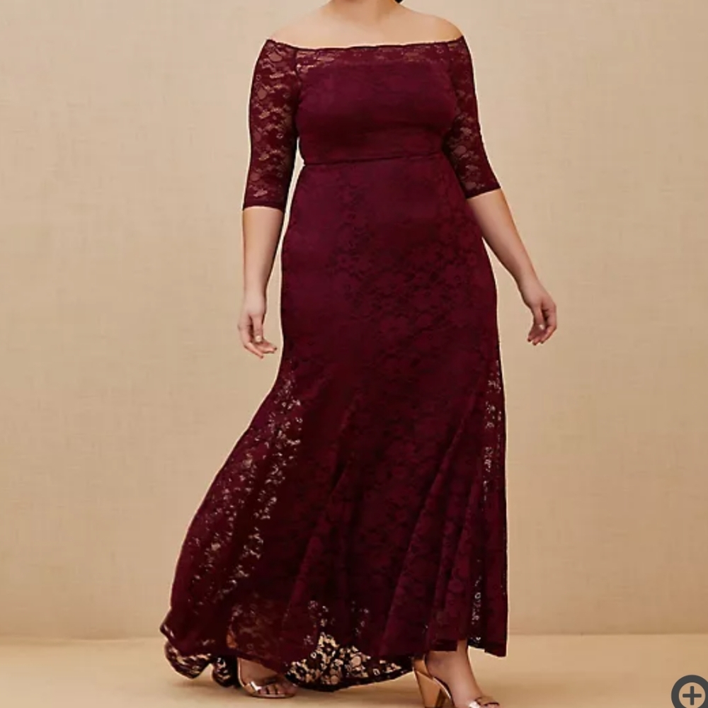 Torrid Burgundy Red Lace Off Shoulder Maxi Dress